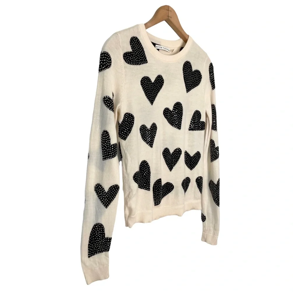 Alice + Olivia | Carey Sequin-Heart Wool Pullover Sweater - Picture 2 of 12